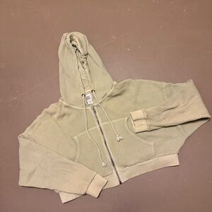BDG Leah Waffle Knit Zip Up Hoodie Sweatshirt